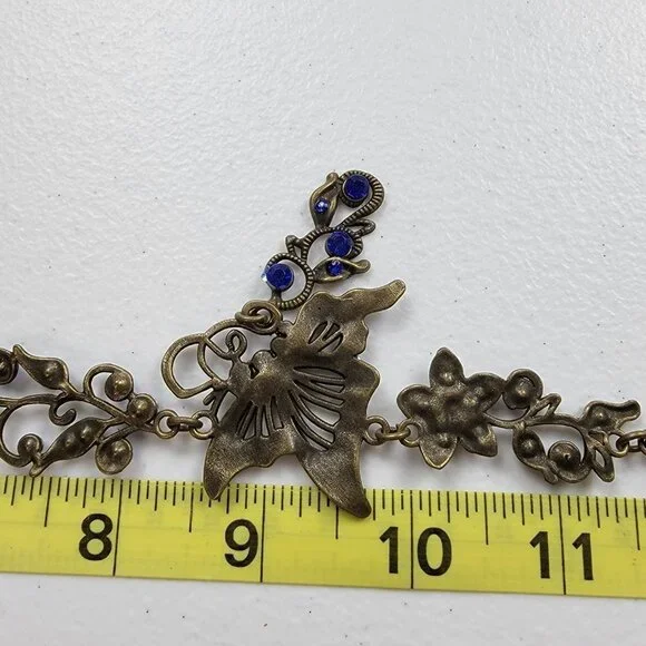 The Wired Bird Bronze Tone Blue Rhinestone Butterfly Charm Necklace/Earrings Set - Picture 10 of 11